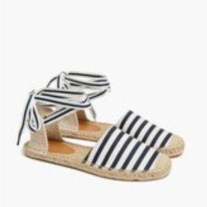 J.Crew D’Orsay Espadrille Women’s Stripe Lace Up Sandal Navy Cream Size 8